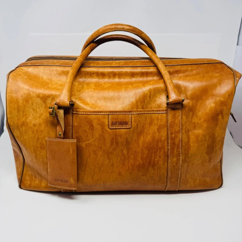 VTG Hartmann Heritage Tan Belting Leather Duffel Bag Weekender Luggage Carryon